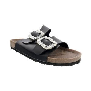 Ventutto Black Crystal Embellished Comfort Sandals